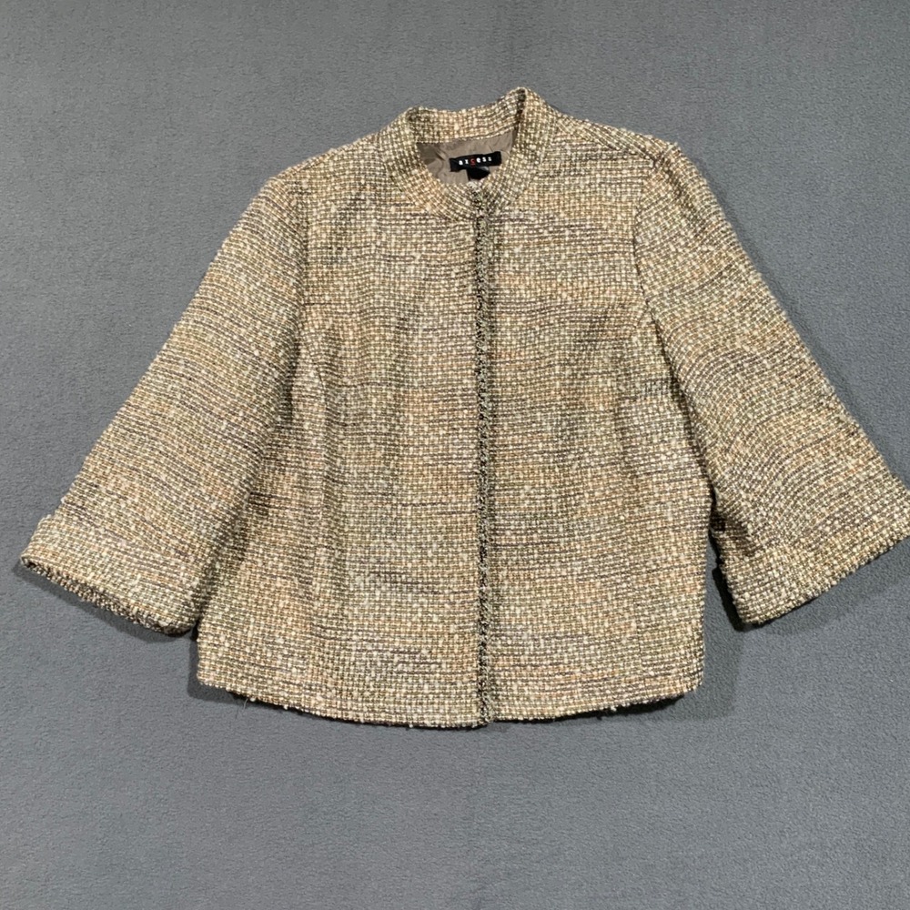 Axcess Women's‎ Tweed Jacket Blazer Beaded Trim Embellished Collarless Size L